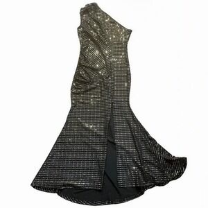 Lapis Women's One-Shoulder Gold Metallic Evening Gown Sz 10